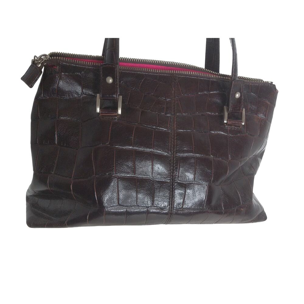 Vintage Maxximum Brown Croc Embossed Leather Shoulder Bag Y2K Cargo Tote Purse - Picture 12 of 13